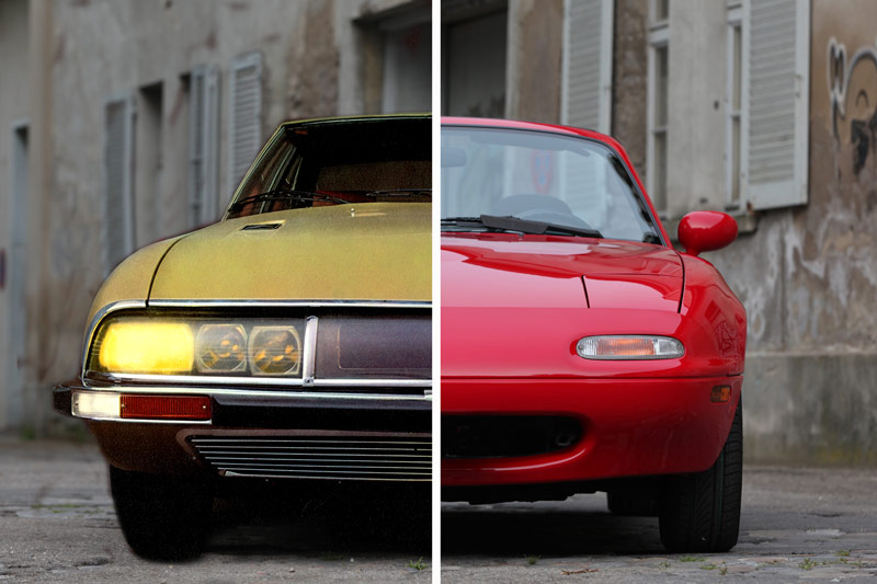 Citroën SM versus Mazda MX-5 (© Bruno von Rotz)