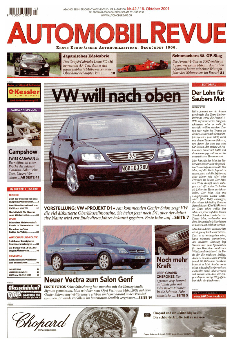 Automobil Revue Nr. 42/2001 im zwischengas-Archiv