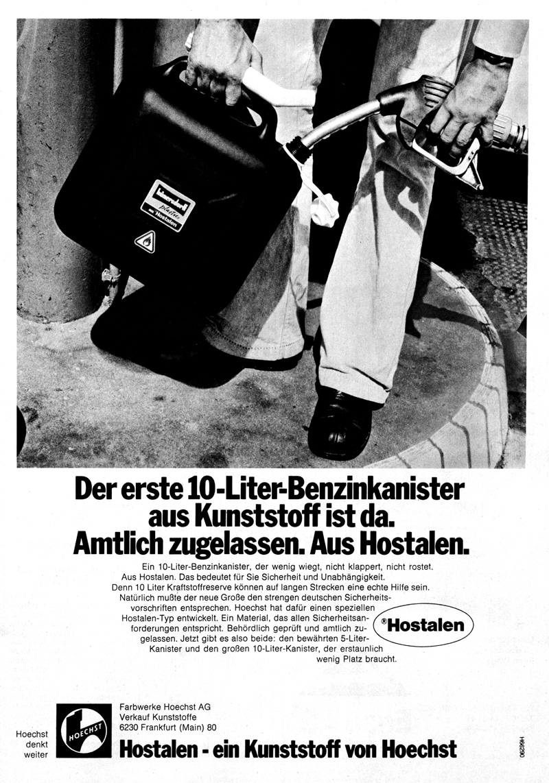 Werbung für Kunststoff-Benzinkanister aus dem Jahr 1973