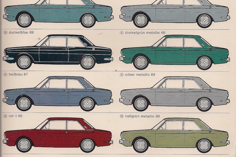 Die Lackfarben des Ford Taunus 12M P6