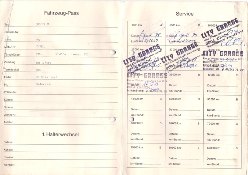 Fahrzeugpass TVR 3000 S