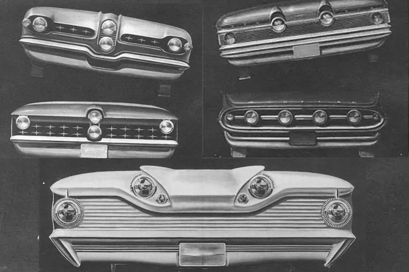 Verschiedene verworfene Frontansichten für den Pontiac-Jahrgang 1959