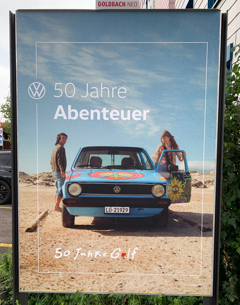 50 Jahre VW Golf - Werbung in der Schweiz im Jahr 2024