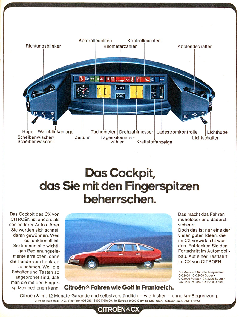 Werbung für das Citroën CX Cockpit