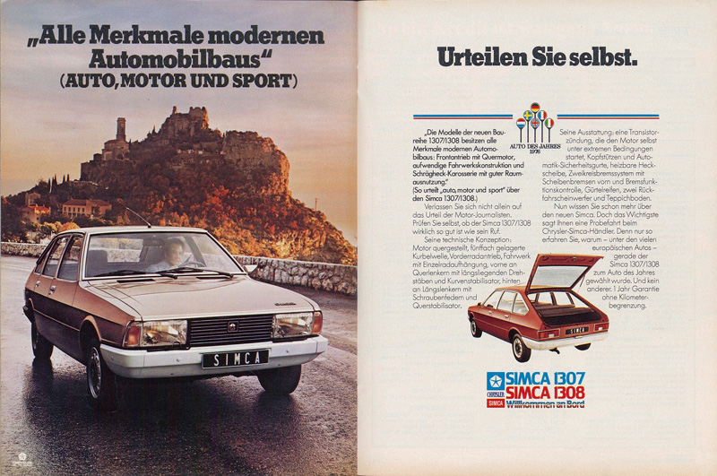 Werbung für den Simca 1307/1308 im Jahr 1976