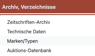 Marken Typen Verzeichnis Menüpunkt