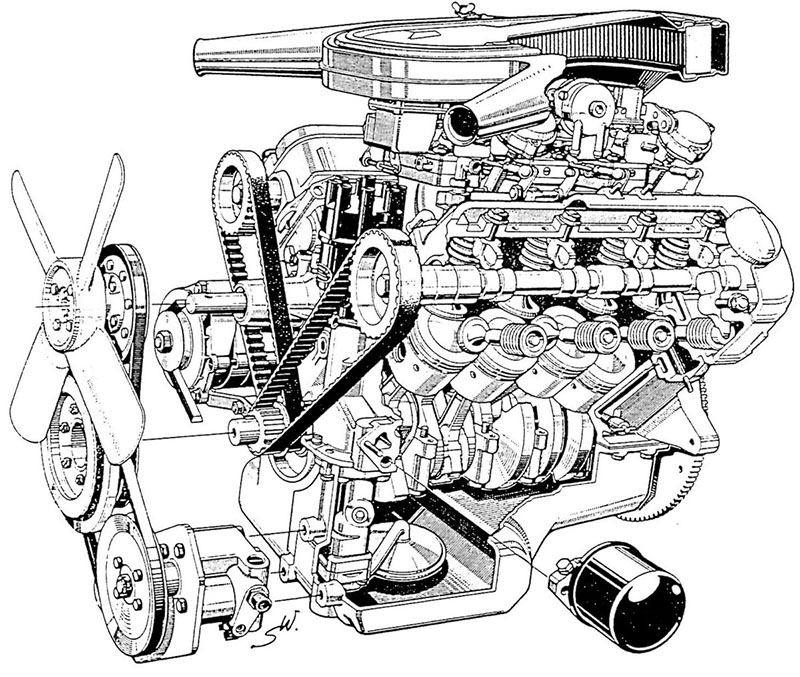 Glas 2600 V8 – Schnittzeichnung des Motors
