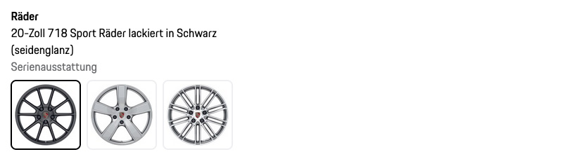 Radauswahl beim Konfigurieren des Porsche Cayman 4.0 GTS