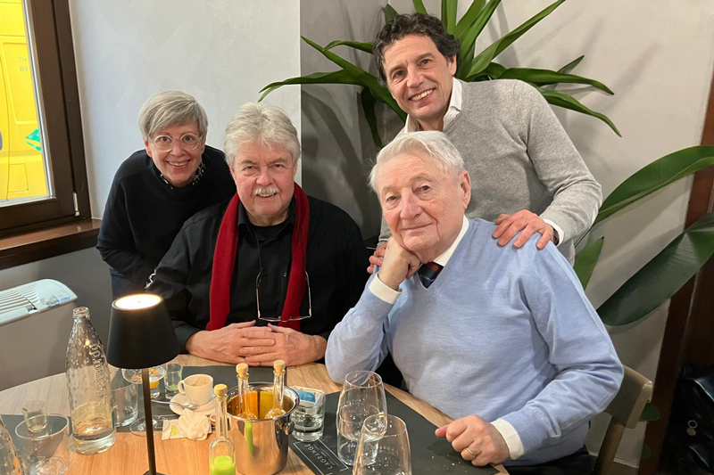 Mittagessen am 21. März 2025 in Turin: Ercole Spada mit seinem Sohn Paolo, Thomas Sutter und Claudia Steinegger