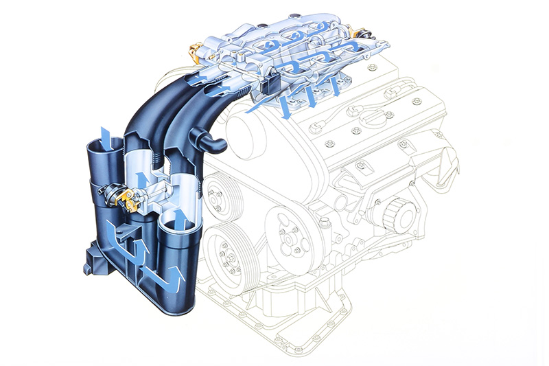 Opel Omega V6 (1994) – Schema der neuen Multiram-Saugrohraufladung