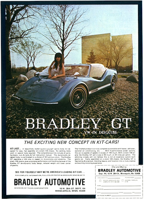Werbung für den Bradley GT in der Nummer 4/1973 von Road & Track