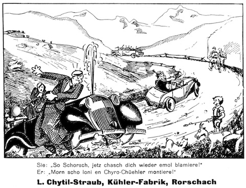 Werbung für einen neuen Kühler im Rennprogramm 1951