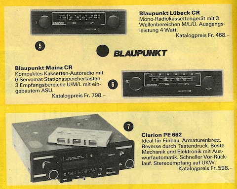 Autoradios im Jahr 1977 - Ausschnitt Eschenmoser-Katalog