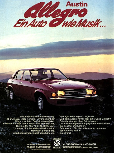 Werbung für den Austin Allegro in der Zeitschrift 'hobby' im Jahr 1975