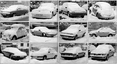 12 Autos im Schnee - anno 1987 (© ADAC Motorwelt)