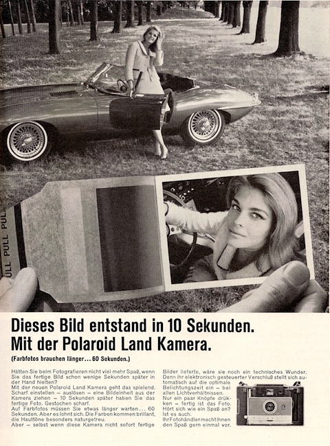 Inserat Polaroid 1963 - Jaguar E Type und das Model