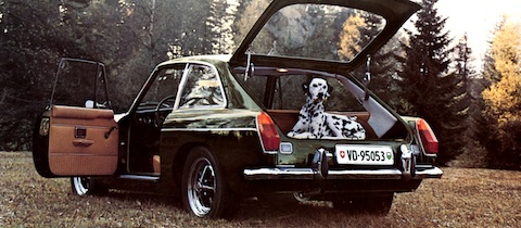 MG B GT von 1968 - mit Hund im Prospekt