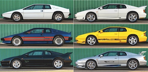 Vergleich von sechs Lotus Esprit Modellen in evo im Februar 2013 (© evo)