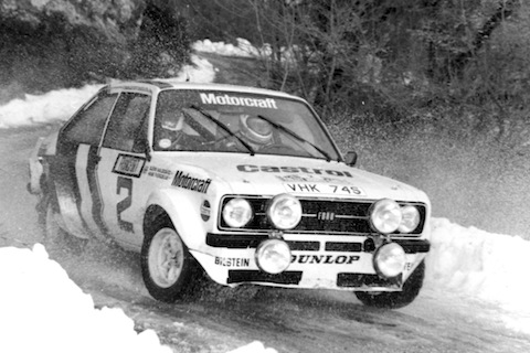 Björn Waldegaard auf dem Ford Escort an der Rallye Monte Carlo 1979