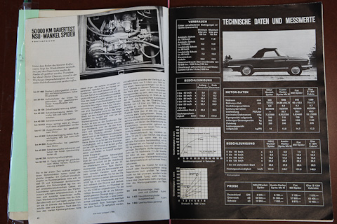 Dauertest des NSU Wankel Spiders in der Zeitschrift Auto Motor und Sport 7/1966