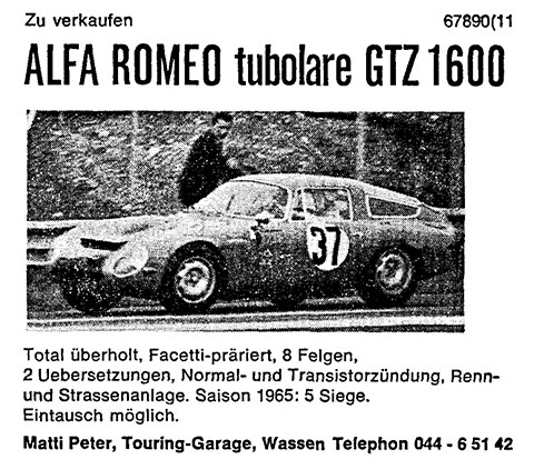Inserat Alfa Romeo TZ im Jahr 1966