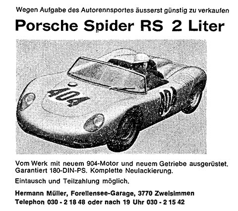 Inserat Porsche RSK von 1966