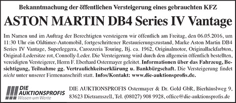Aston unter dem Hammer - Inserat