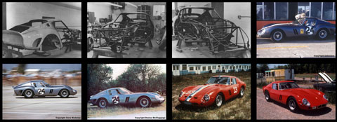 Entwicklungsstufen und Farbgebungen des Ferrari 250 GTO von 1962 (© Talacrest)