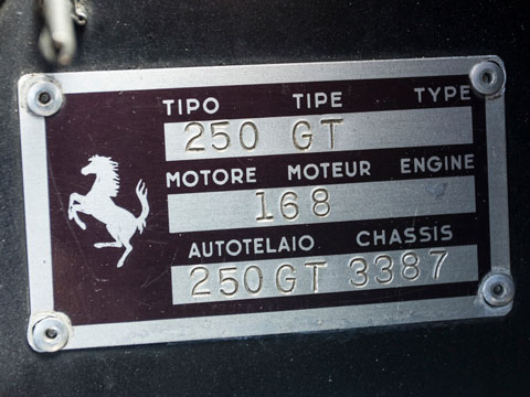 Typenschild des Ferrari 250 GTO von 1962 (© Talacrest)