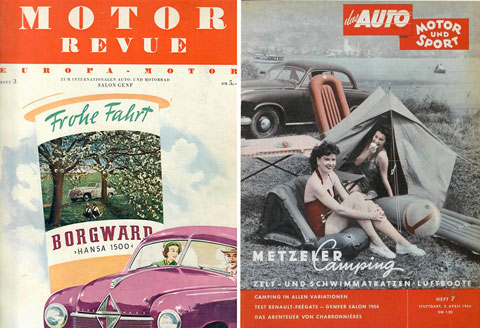 Werbung auf den Titelseiten von Auto Motor und Sport sowie Motor Revue in den Fünfzigerjahren