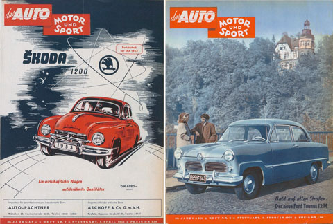 Werbung auf den Titelseiten von Auto Motor und Sport in den Fünfzigerjahren