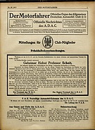 Titelblatt der Nummer 49 von Der Motorfahrer 1917