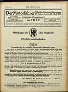 Titelblatt der Nummer 45 von Der Motorfahrer 1914