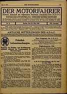 Titelblatt der Nummer 21 von Der Motorfahrer 1922