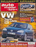 Titelblatt der Nummer 24 von auto motor und sport 2002