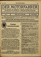 Titelblatt der Nummer 17 von Der Motorfahrer 1922