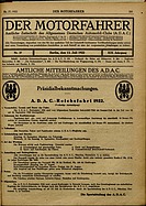 Titelblatt der Nummer 27 von Der Motorfahrer 1922
