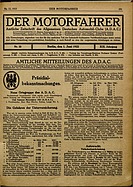 Titelblatt der Nummer 22 von Der Motorfahrer 1922