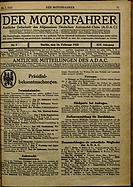 Titelblatt der Nummer 7 von Der Motorfahrer 1922
