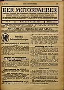 Titelblatt der Nummer 36 von Der Motorfahrer 1922