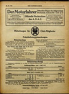 Titelblatt der Nummer 20 von Der Motorfahrer 1918
