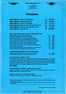 Aston Martin - Preisliste Schweiz (1983, engl.) Aston Martin - Preisliste Schweiz (1983, engl.)