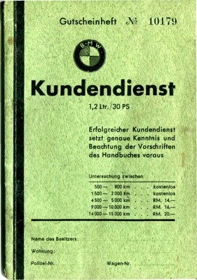 BMW 303 - Kundendienst - Gutscheinheft BMW 303 - Kundendienst - Gutscheinheft