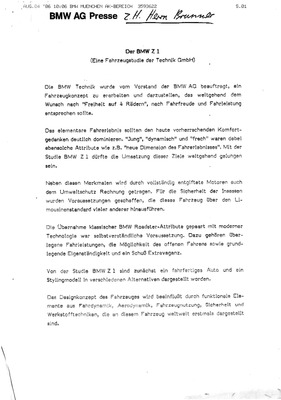 BMW Z1 - Presseankündigung (1986) BMW Z1 - Presseankündigung (1986)