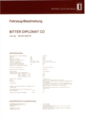 Bitter Diplomat CD 1978 - Fahrzeugbeschreibung Bitter Diplomat CD 1978 - Fahrzeugbeschreibung