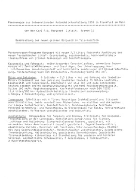 Borgward P 100 - Pressemitteilung (1959) Borgward P 100 - Pressemitteilung (1959)