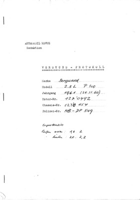 Borgward P 100 - Testprotokoll AR (1961) Borgward P 100 - Testprotokoll AR (1961)