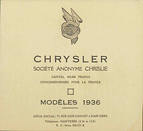 Chrysler Airflow - Preisliste für Frankreich (1936, franz.) Chrysler Airflow - Preisliste für Frankreich (1936, franz.)