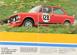 Fiat 128 Rally 1300 – Verkaufsprospekt (1974, ital.) – Seite 2 und 3 Fiat 128 Rally 1300 – Verkaufsprospekt (1974, ital.) – Seite 2 und 3