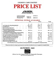 Gilbern Invader - Preisliste (1969, engl.) Gilbern Invader - Preisliste (1969, engl.)